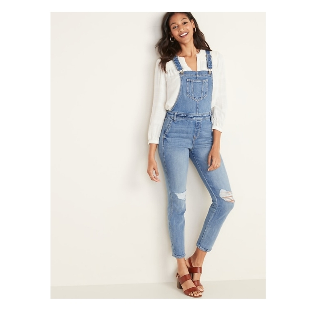 Old Navy: Distressed Jean Side-Zip Overalls for Women  |  (NWT)